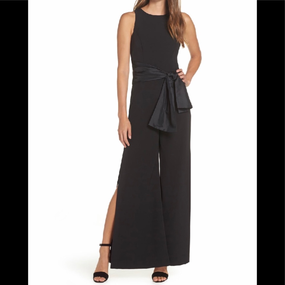 NEW Vince Camuto Laguna crêpe wide leg jumpsuit with taffeta sash